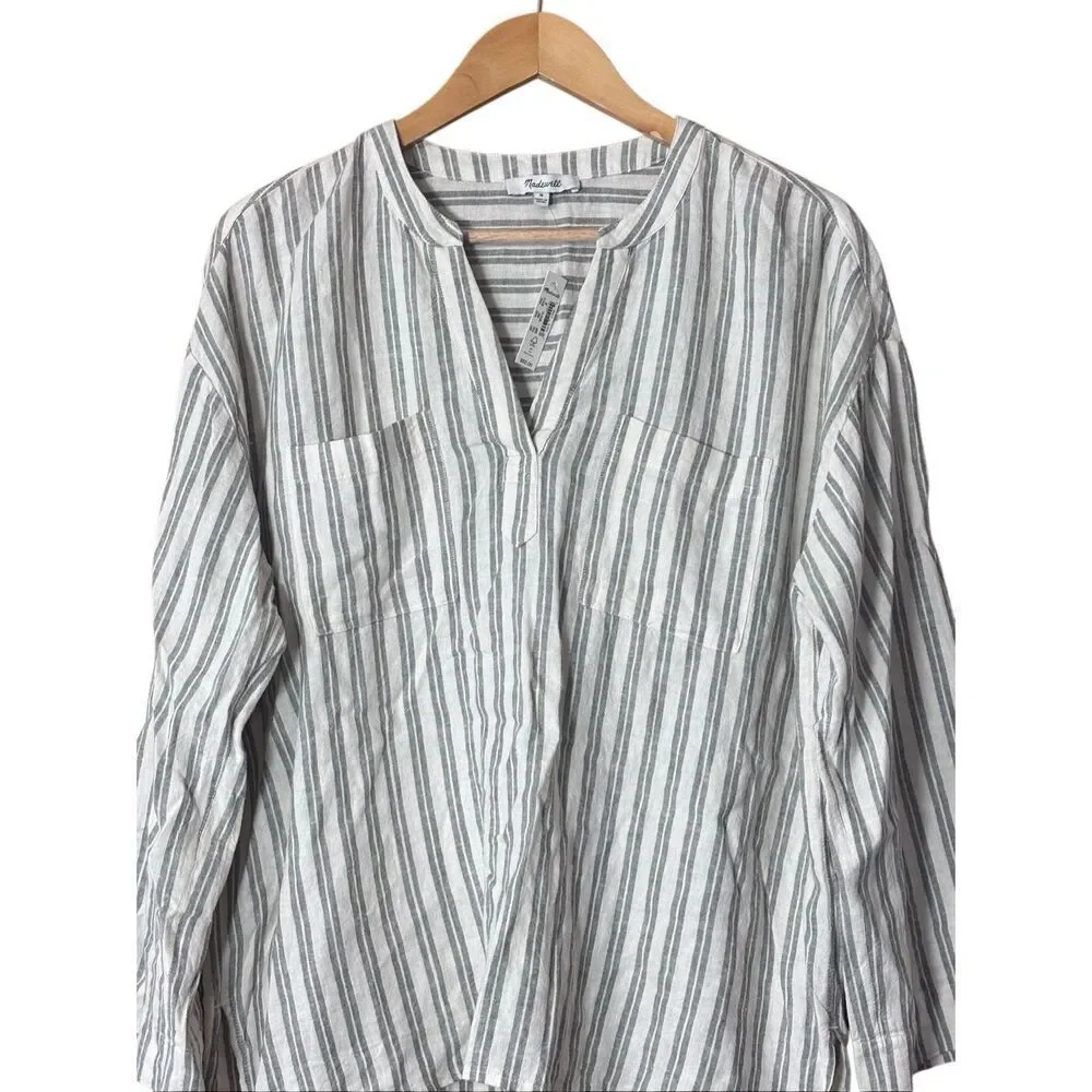 Madewell Linen-Blend Lakeline Popover Shirt distant grove new
